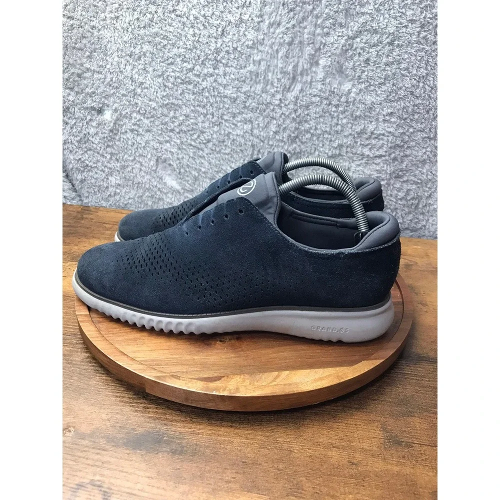 Cole Haan 2.ZERØGRAND Lined Suede Laser Wingtip Oxfords Mens 9.5M Blue/Gray